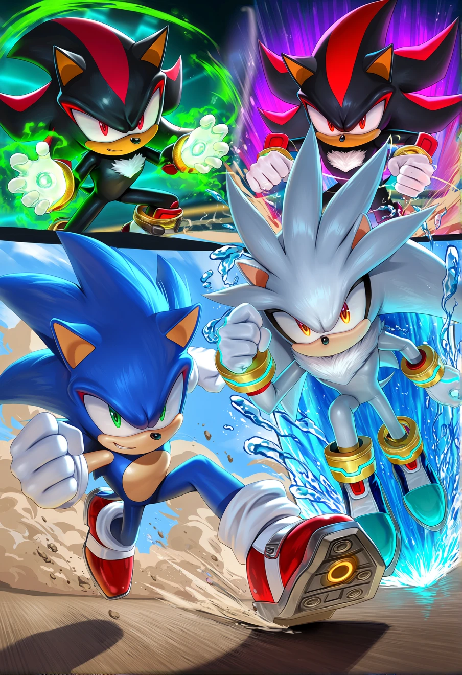 Sonic, Shadow, Silver Trio, an AI character on Suko
